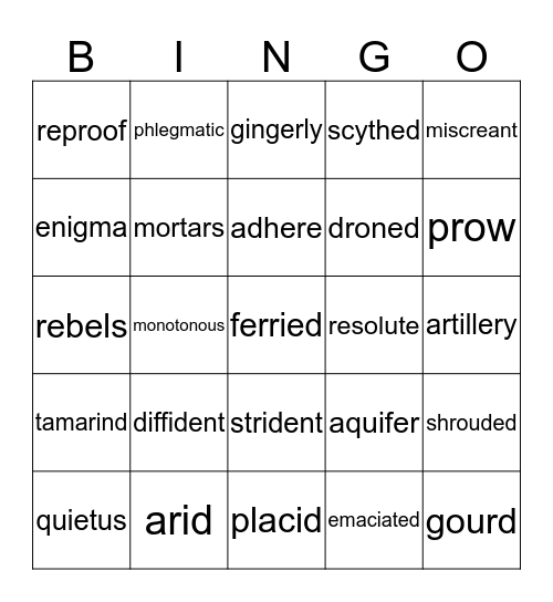 Vocabulary Bingo Card