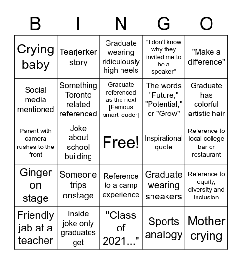 Graduate Bingo Card