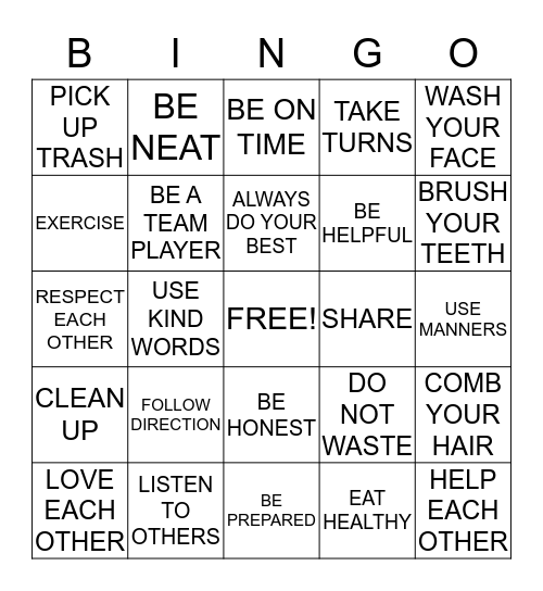 RESPECT YOURSELF AND OTHERS Bingo Card