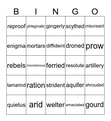 Vocabulary Bingo Card