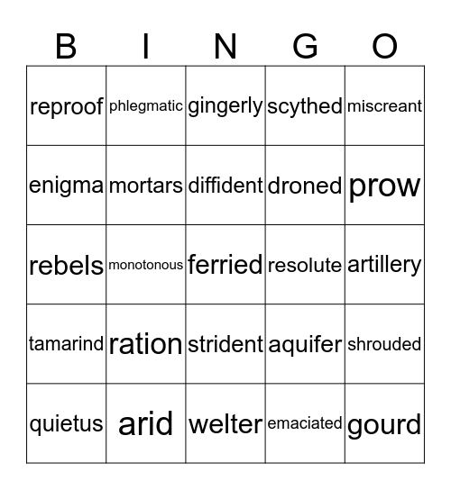 Vocabulary Bingo Card