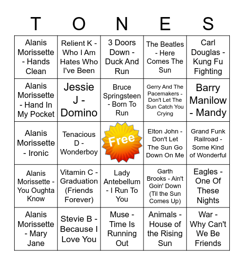Game Of Tones 6/29/21 Game 7 Bingo Card