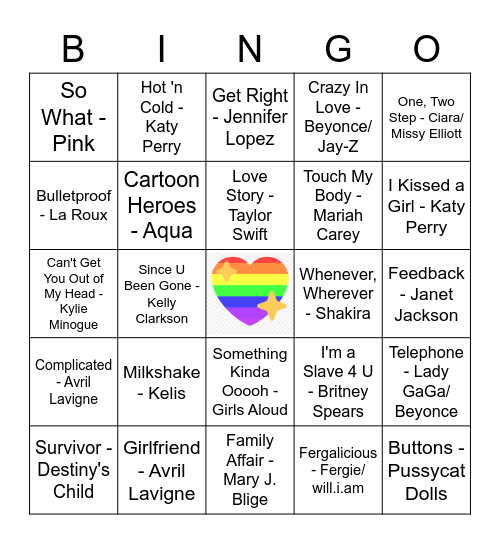 2000's Gay Music Bingo Card