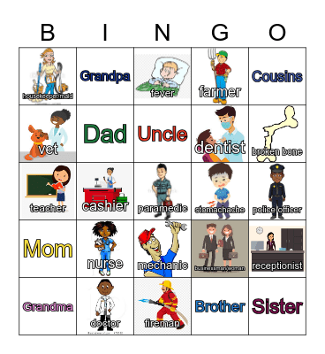 Beginner - Review (Jobs, Family, Health) Bingo Card