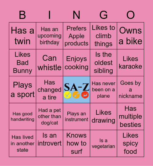 SA-Z Team Building Bingo Card