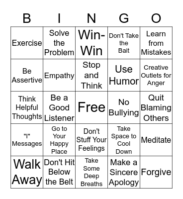Anger Management  Bingo Card