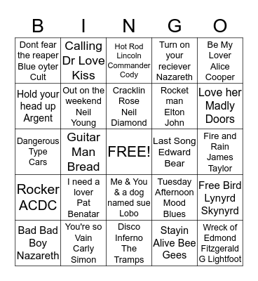70's music  Bingo Card