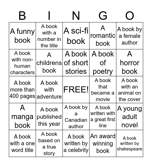 Book Bingo Card