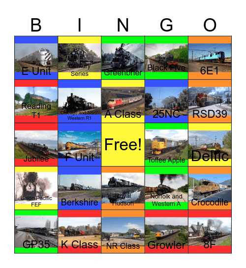 World Class Trains Bingo Card