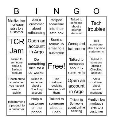 Bank Bingo Card