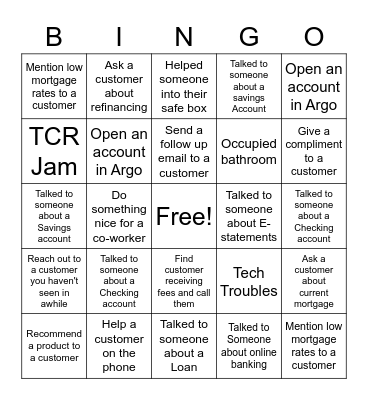 Bank Bingo Card