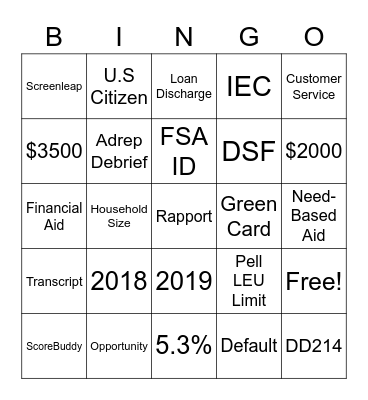 Financial Aid Bingo Card