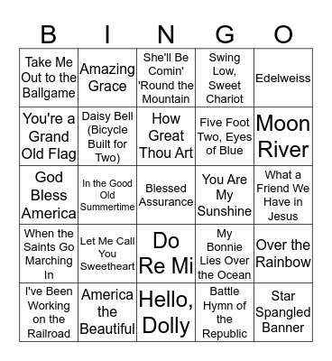Musical Bingo Card