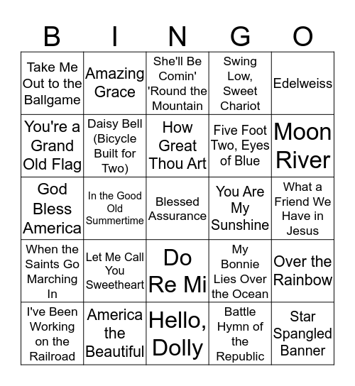 Musical Bingo Card