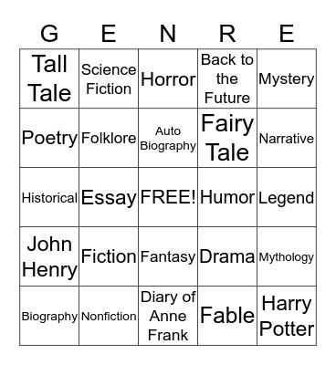 Genre Bingo Card
