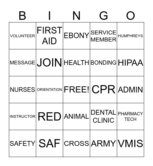 RED CROSS Bingo Card