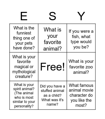 Animal Icebreaker Week 2 Bingo Card