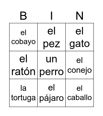 Los animales Bingo Card