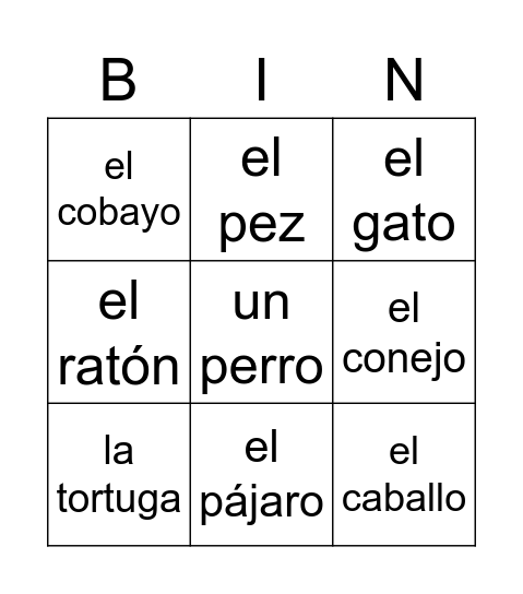 Los animales Bingo Card