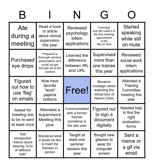 Training Program Bingo Card