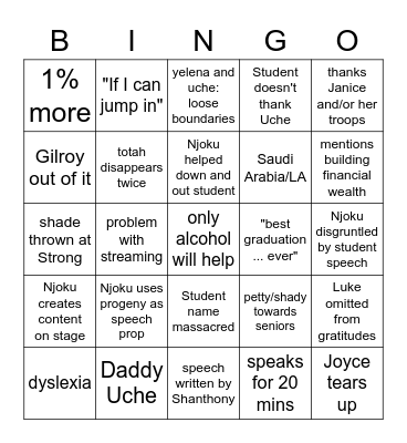 graduation 2021 Bingo Card