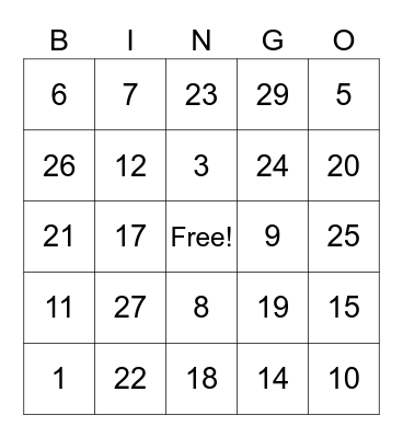 Teste Live Bingo Card