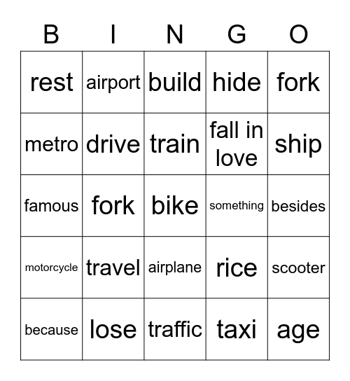 B2U6單字 Bingo Card