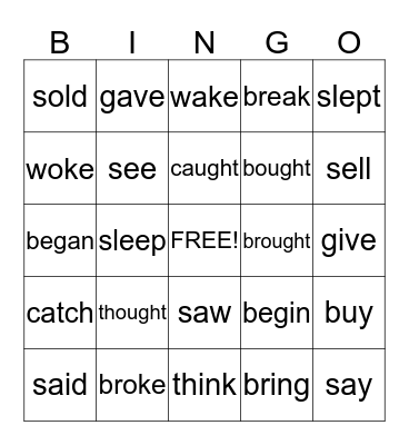 Irregular Verbs Bingo Card