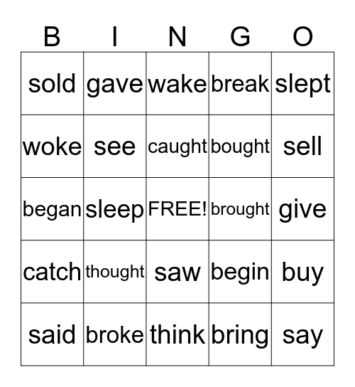 Irregular Verbs Bingo Card
