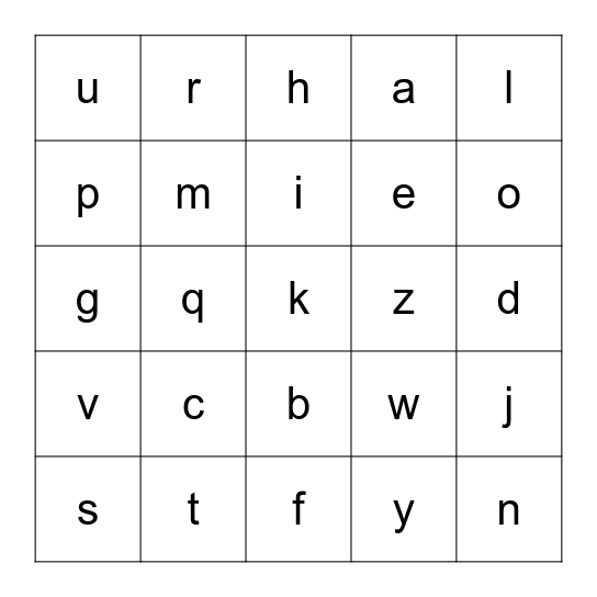 Letters and Sounds Bingo Card
