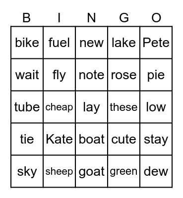 Long Vowels 長母音 Bingo Card