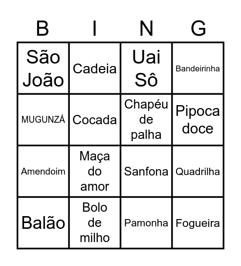 Festa Junina Bingo Card
