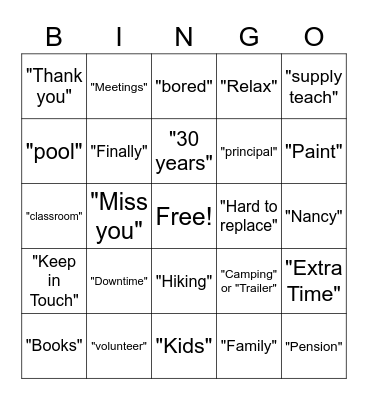 Teacher 2 Bingo Card