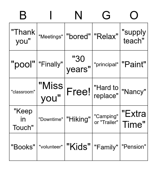 Teacher 2 Bingo Card