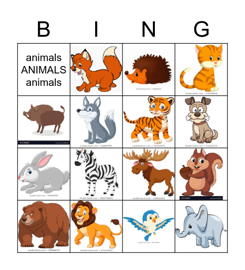 Animal BING! Bingo Card