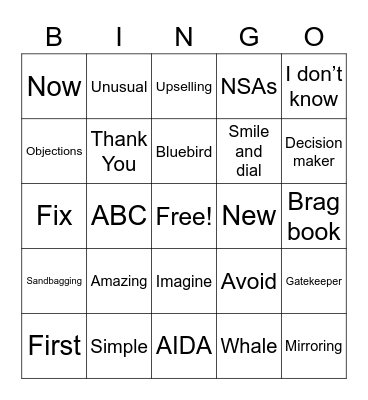 Sales Words Bingo Card