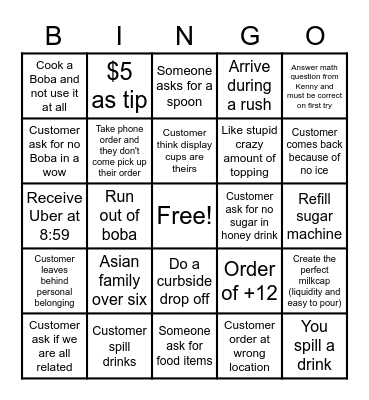 Kung Fu Tea BINGO Card