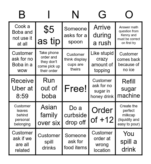 Kung Fu Tea BINGO Card