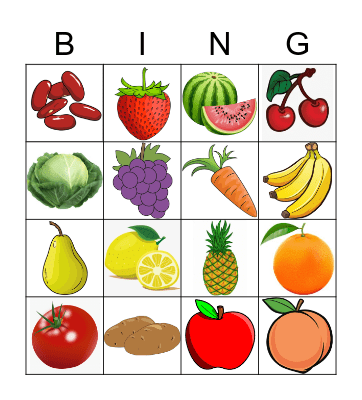 Fruits and Vegetables Bingo Card