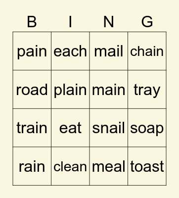ea, ai, oa BINGO Card