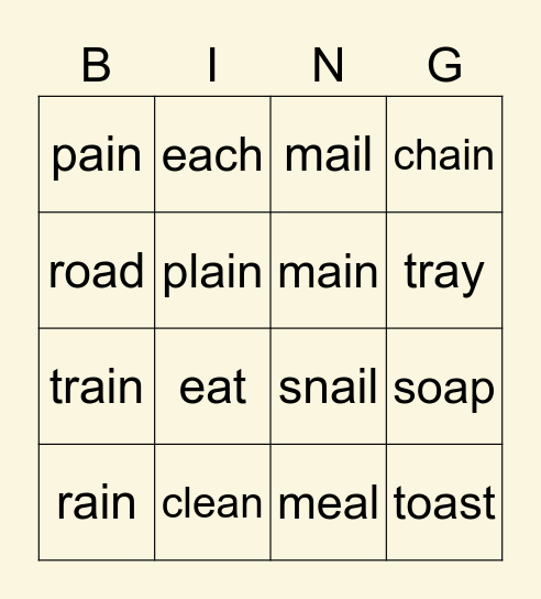 ea, ai, oa BINGO Card