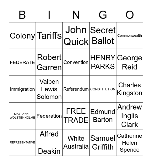 Federation Bingo Card