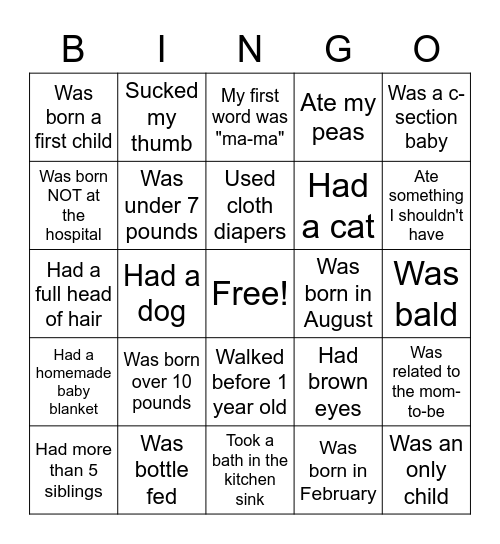 Find someone who as a baby... Bingo Card