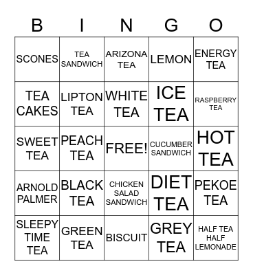 TEA TIME Bingo Card