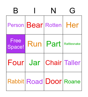 Julian's Bingo Card Bingo Card
