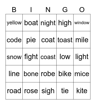 Phonics: Long "i" and "o" Bingo Card
