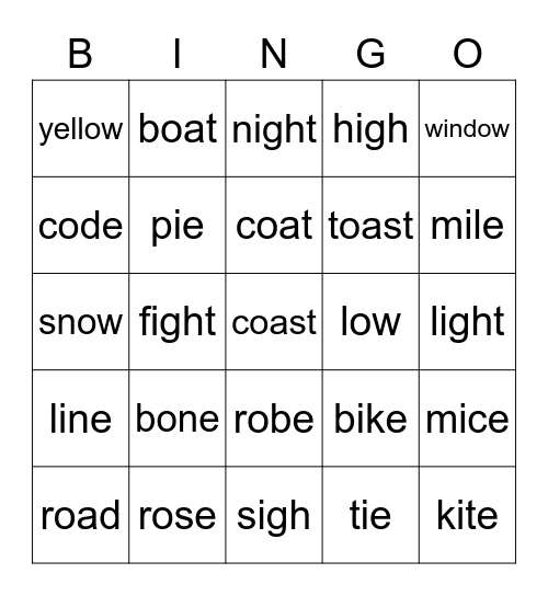 Phonics: Long "i" and "o" Bingo Card