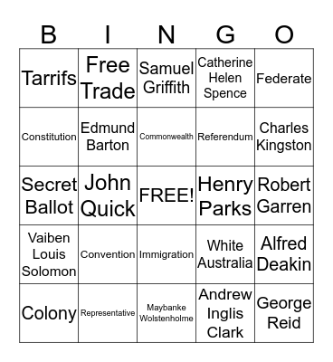 FEDERATION BINGO Card