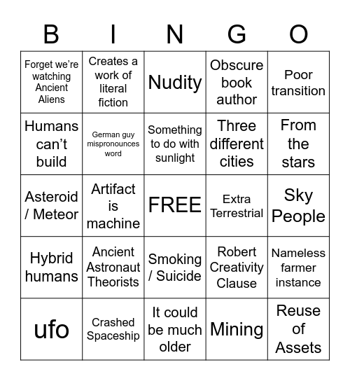Ancient Aliens Bingo Card