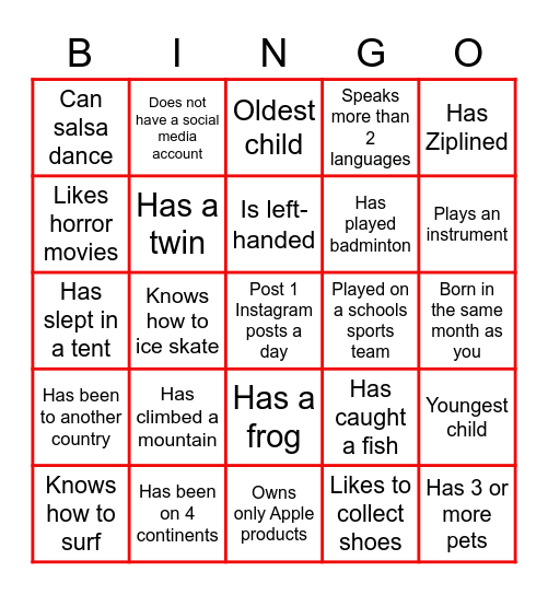 Welcome Night Bingo Card